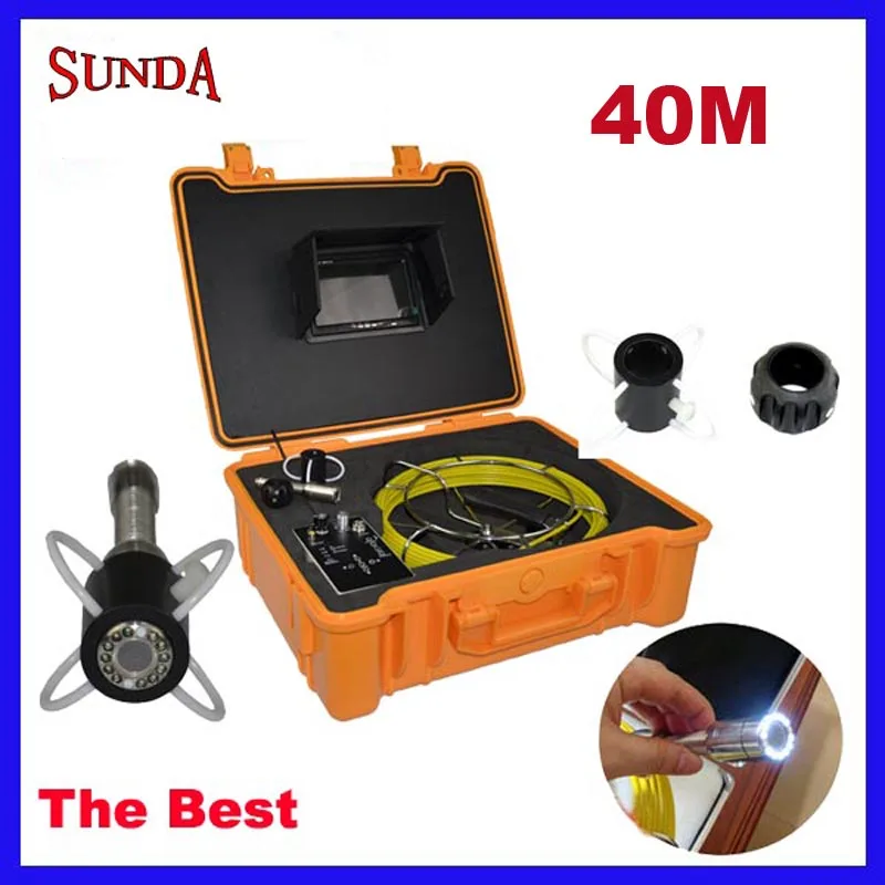 

40m fiberglass rod camera sewer pipe inspection camera 7"LCD monitor 23mm camera head 12pcs led lights ABS yellow box FACTORY