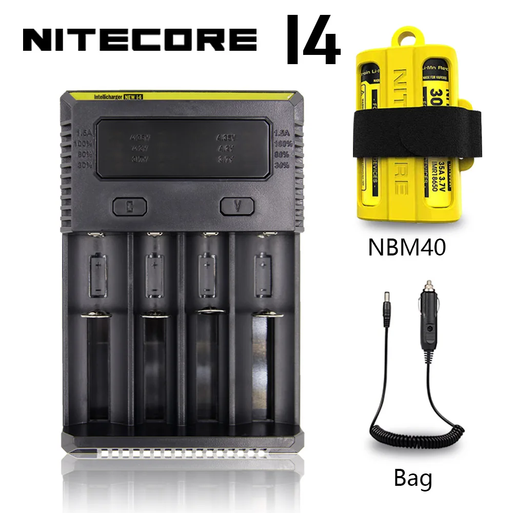 Nitecore I2 I4 Digi зарядное устройство lcd интеллектуальная схема Li-Ion для 26650 18650 18350 16340 14500 10440 автомобильное зарядное устройство - Цвет: i4 Car Charger NBM40