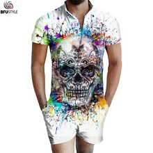 Череп цветок цветочный мужской комбинезон Гавайский комбинезон летний праздничный пляжный костюм сплошной комбинезон Slim Fit пляжная одежда повседневные мужские комплекты