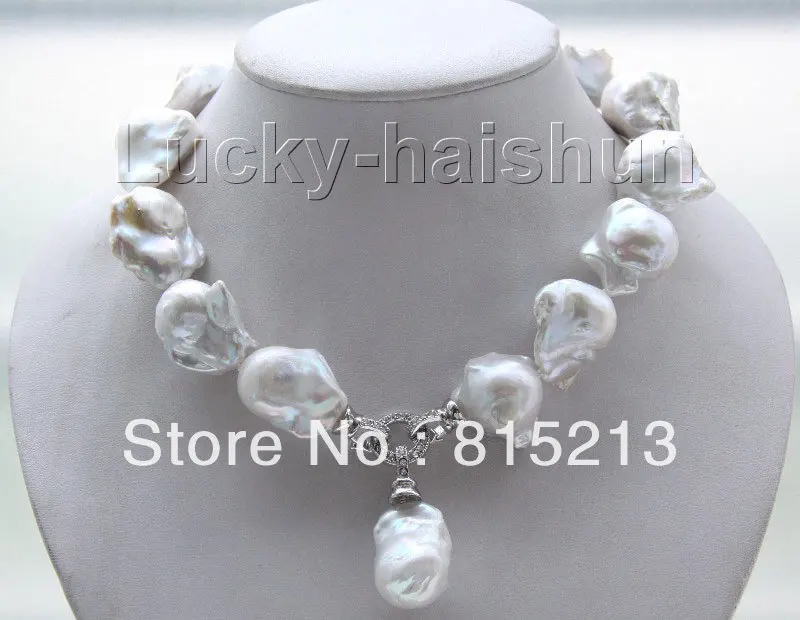 

ddh00272 luster 17" 28mm white Reborn keshi pearls necklace Platinum Plated clasp