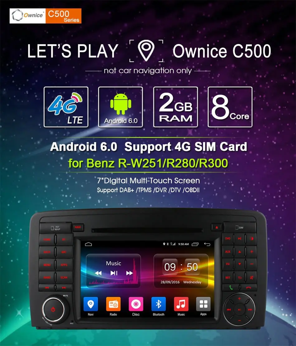 Discount 1024*600 Octa Core Android 6.0 For Mercedes Benz R Class W251 R280 R300 R320 R350 R500 Car DVD GPS Radio Stereo Player 4G wifi 2