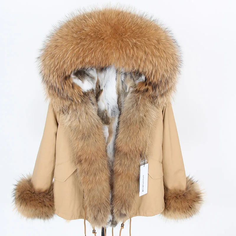 Maomaokong, женская короткая парка, зимняя длинная куртка, парки, натуральное меховое пальто, натуральный Лисий мех, капюшон, подкладка из натурального кроличьего меха, верхняя одежда - Цвет: 0-B2-10