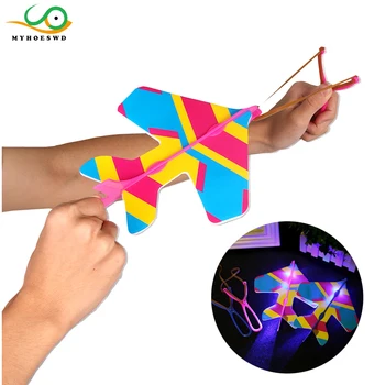 

MYHOESWD 3PCS/Set Flying Aircraft Toys DIY Paper Airplane Assembly LED Slingshot Aircraft Outdoor Toys For Children and Boys