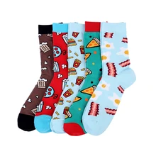 High Quality 200 Needle 80% Combed Cotton Mens Socks Pizza Coffee Novelty Food Socks Chaussette Homme Size EU 36-44