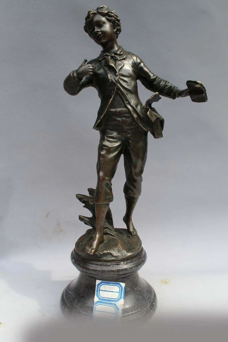 

15"China Western Art sculpture Bronze Marble Men Boy Livehand Statue DSD66