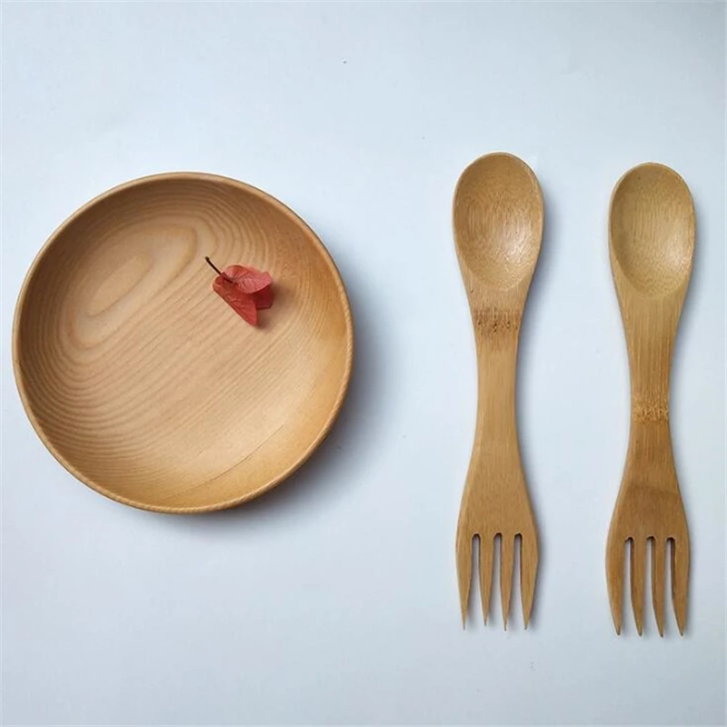 

Kids Wooden Spoon Forks Set Stirring Scoop Coffee Multifunction Double Spoon Kitchen Cutlery Coffee Tea Spoons Baby Gadgets