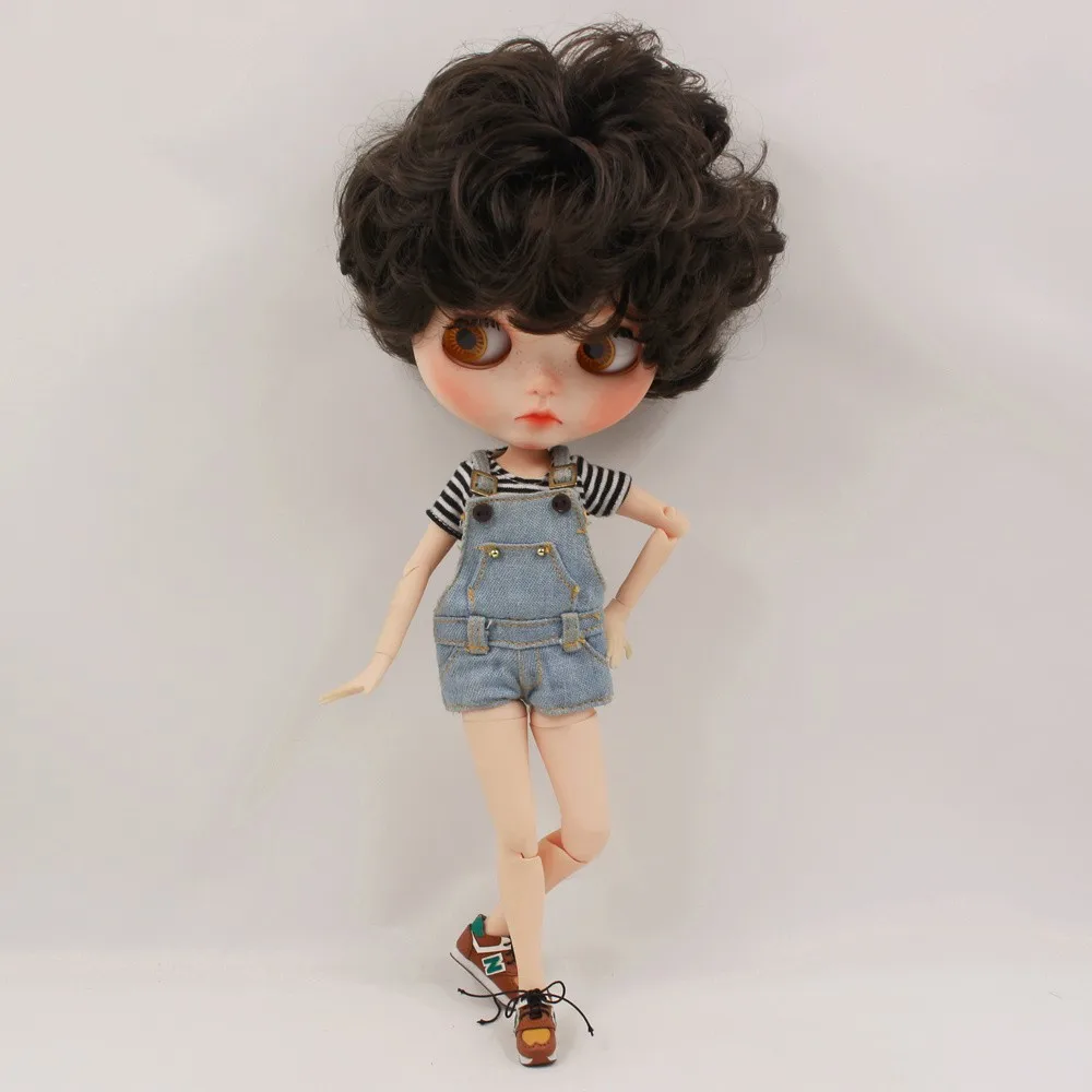 Neo Blythe Doll Black White Striped T-Shirt with Overall 3