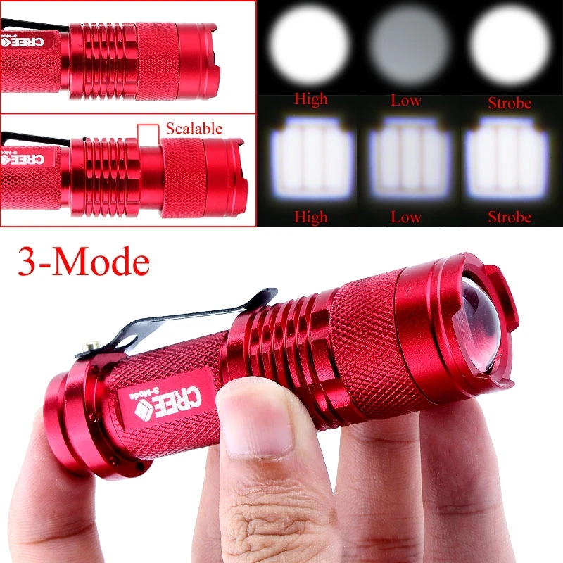 Powerful Tactical LED Flashlight Mini Waterproof LED 2000 Lumens Zoomable CREE Q5 LED 3 Modes Torch Linternas Red For AA/14500