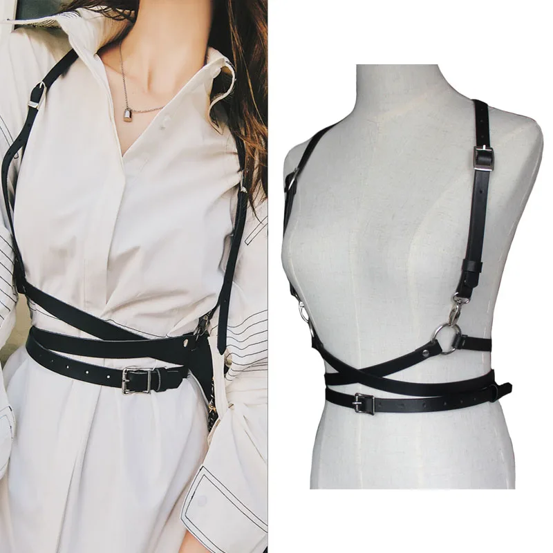 Sexy Women Leather Harness Belts Slim Tight Street Strap Body Casual Tide Adjustable Metal Buckle Waist Belts Ceinture Femme