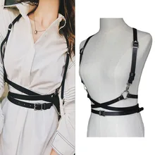 Leather harness sexy women Dark Rock street strap body harness cool collar around neck adjustable buckles waist belts girl