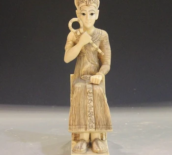 

China Cattle Bone Painted Handmade Carved Ancient Egypt Pharaoh Snake Statue