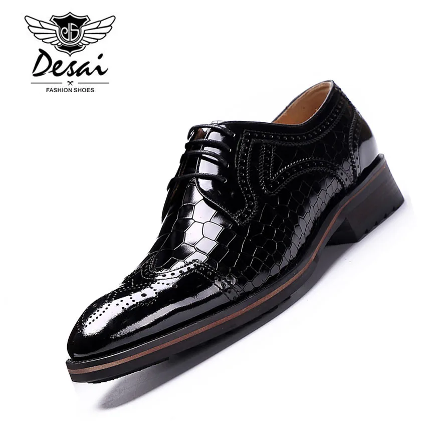 

DESAI Shoes Men Brock Carved Business Dress Shoes Men's British Lace Up Handmade Genuine Leather Formal Wedding Shoes