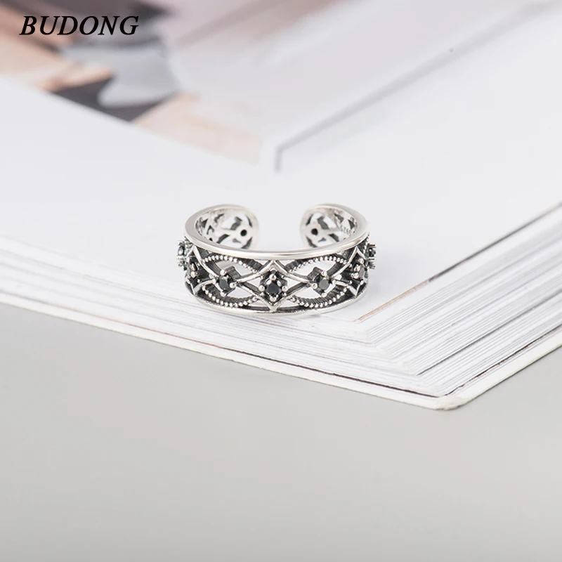 

BUDONG Infinity Genuine 100% 925 Sterling Silver Ring with Black Cubic Zirconia For Women Wedding Jewelry Drop Shipping XURT043