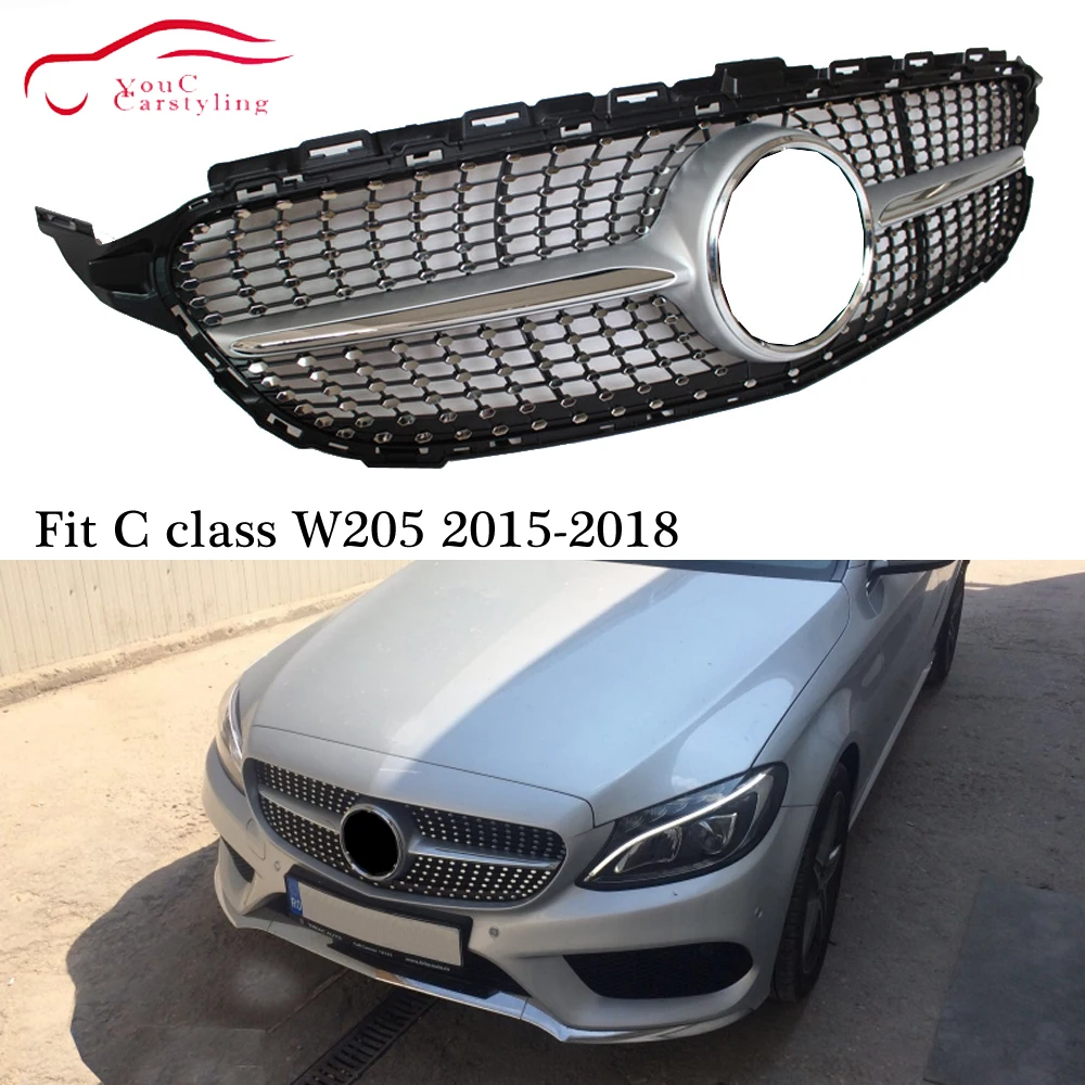 Серебряная Алмазная решетка W205 передний бампер для Mercedes C AMG посылка 2015 - 2018 C180 C200