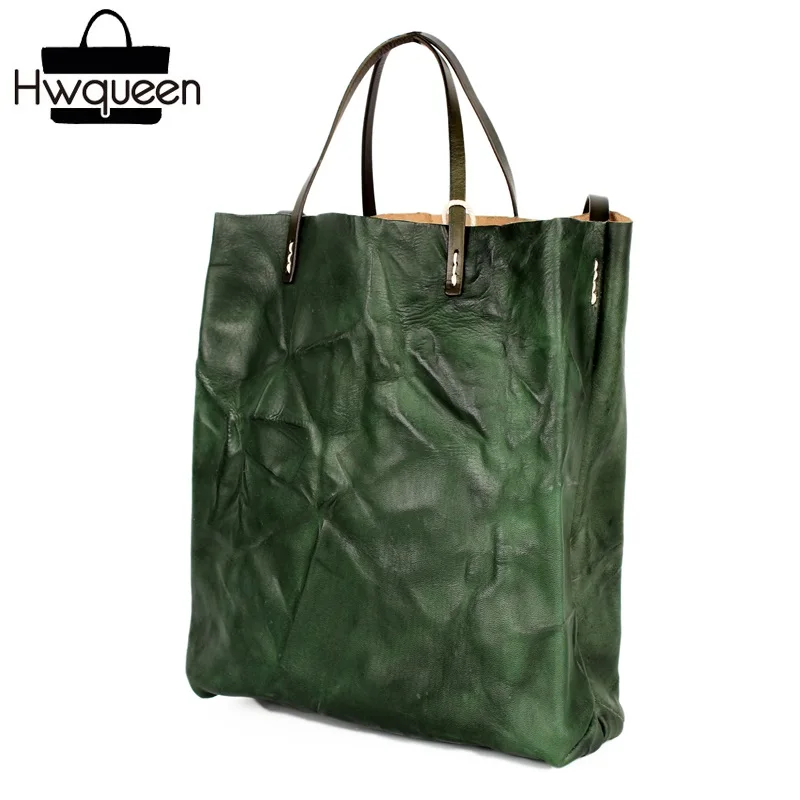 

Plicated Designer Genuine Leather Blackish Green Lady Casual Totes Female Portable Composite Handbag Women Single Shoulder Bag