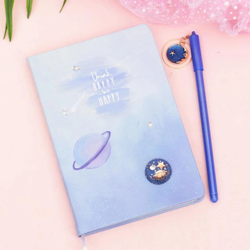 

1 Set Kawaii Starry Sky Planet Star Notebook Gel Pen Set Paper Diary Planner Schedule Organizer for Kids Stationery Set