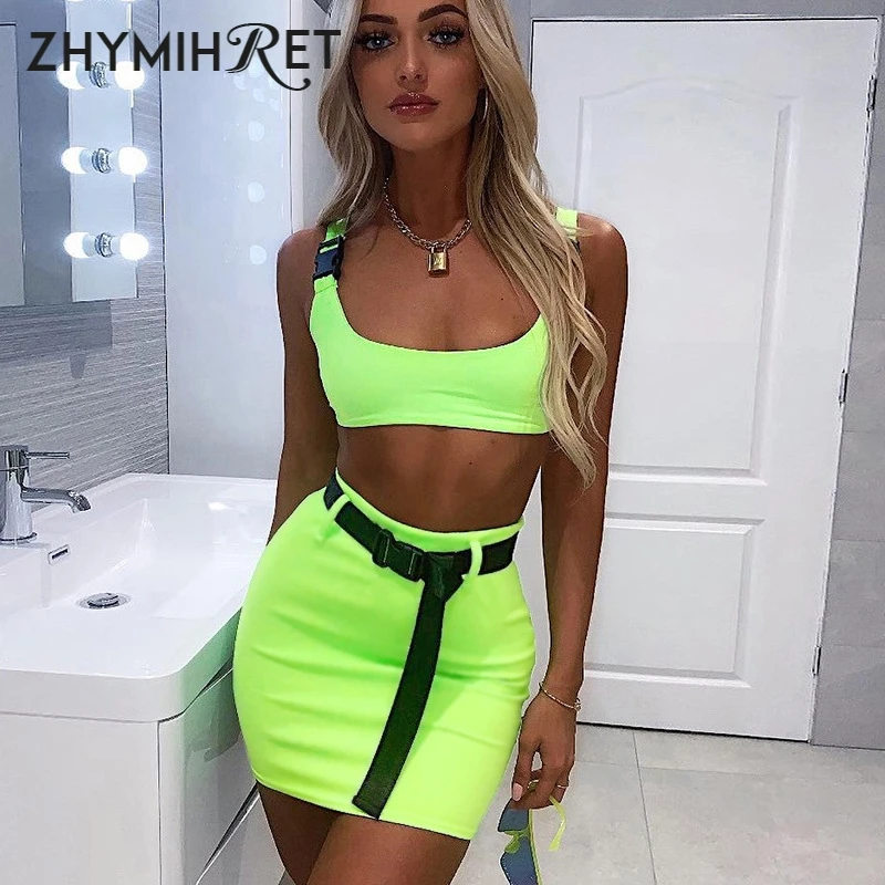 Женский комплект из двух предметов ZHYMIHRE неоново зеленое короткое платье с