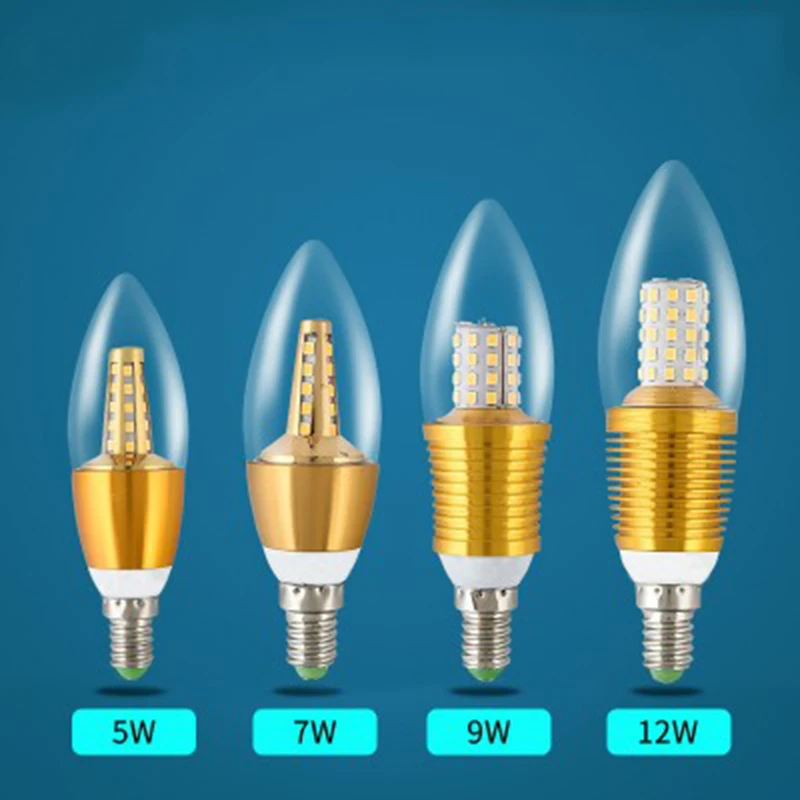 YANGHANG светодиодный E14 лампочка 220 В 5 Вт 7 Вт 9 Вт Золотой Серебряный алюминиевый светильник-свеча для хрустальной люстры Lampara Ampoule