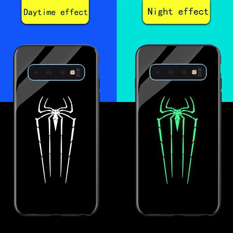 Чехол в виде светящегося стекла СУПЕРМЕНА для samsung Galaxy S8 S9 S10 A7 A8 Plus, чехол с изображением Железного человека, светящийся чехол для samsung Note 8 9 - Цвет: Spiderman