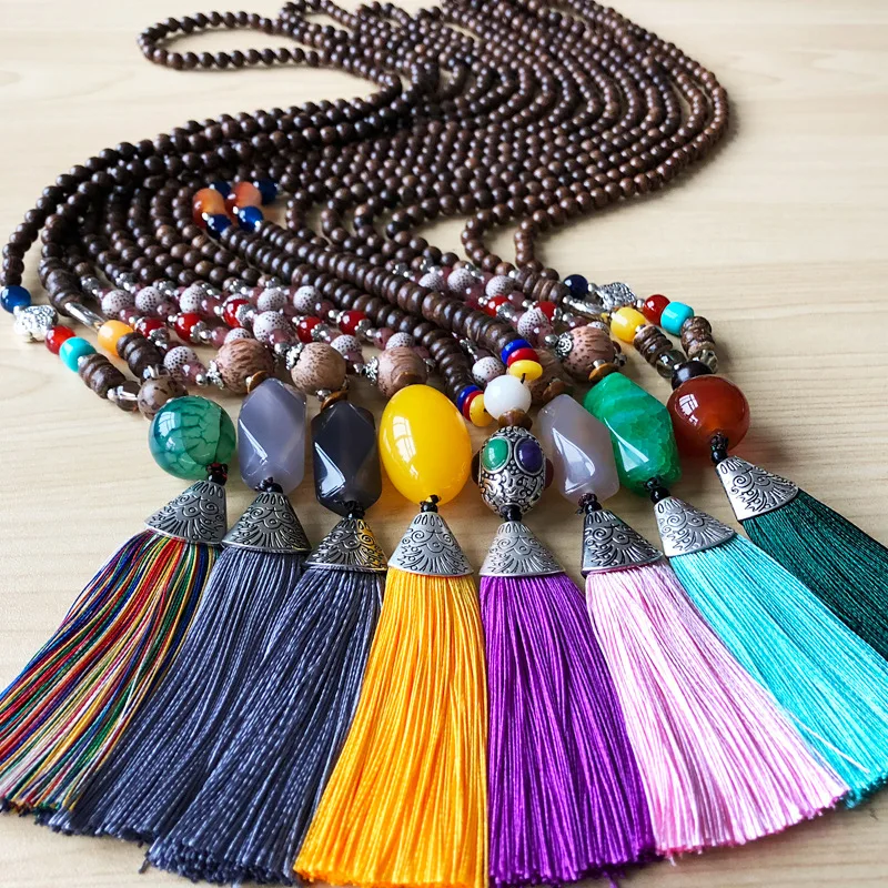 #*Cheap New Fashion Natural Stone Pendants Necklaces For Women Handmade Wood Beads Long Tassel Necklace Nepal Jewelry Gifts