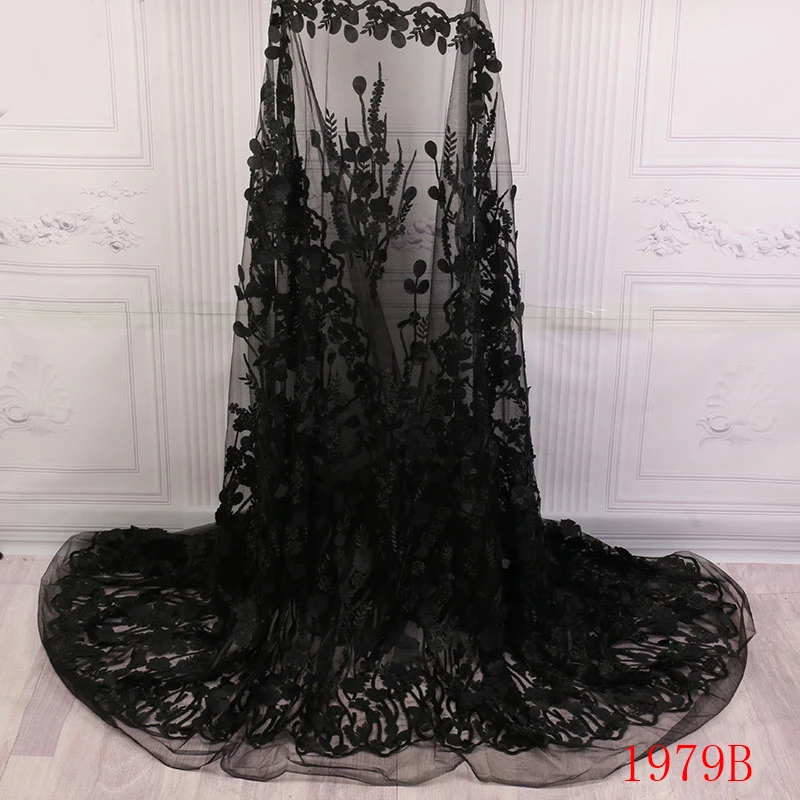 

Nigerian Black Color Fabric 2018 African Lace Fabrics New Design Nigerian French Embroidered Tulle Lace Fabric AMY1979B-1