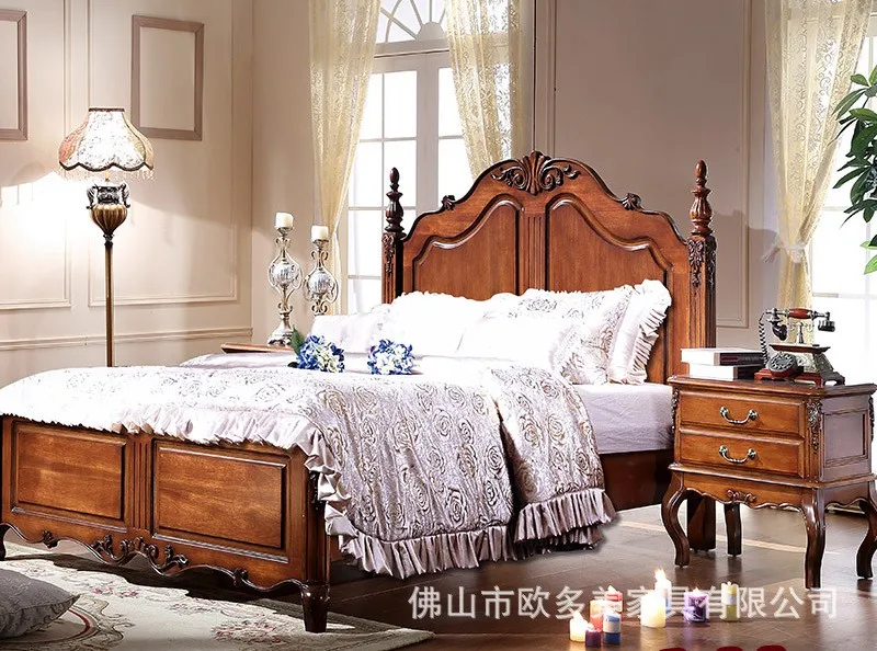 Современная кровать в американском стиле из цельной древесины rubberwood модная мебель для спальни d1418