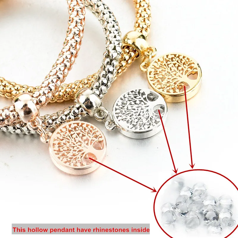 Rhinestones Gold Plated Tree Of Life Charm Bracelets in Bracelet & Anklets