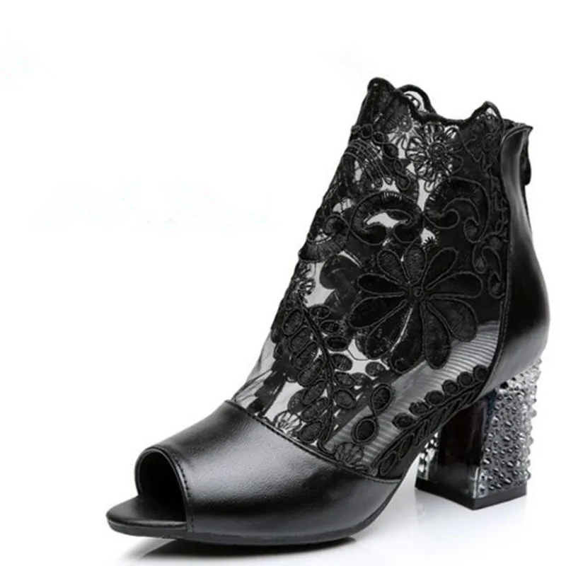 2016 summer genuine leather sandals fish head hollow lace high-heeled sandals thick with cowhide cool boots women sandal shoes 2016 summer genuine leather sandals fish head hollow lace high-heeled sandals thick with cowhide cool boots women sandal shoes