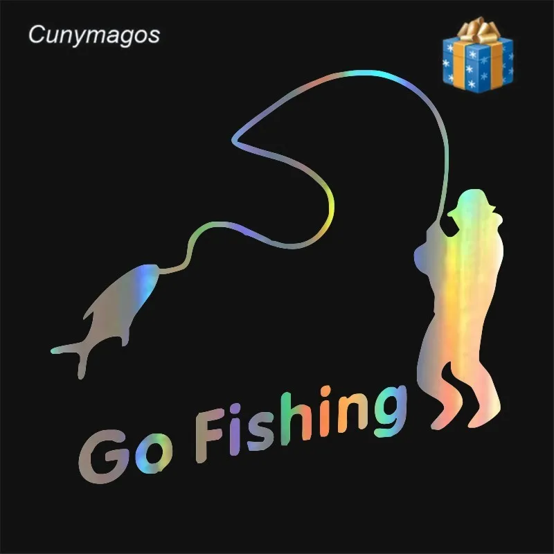 

Car Styling Outdoor Sports Fishing GO FISHING Stickers Car Accessories Car Stickers Decals Black Silver Laser Stickers 14*14cm