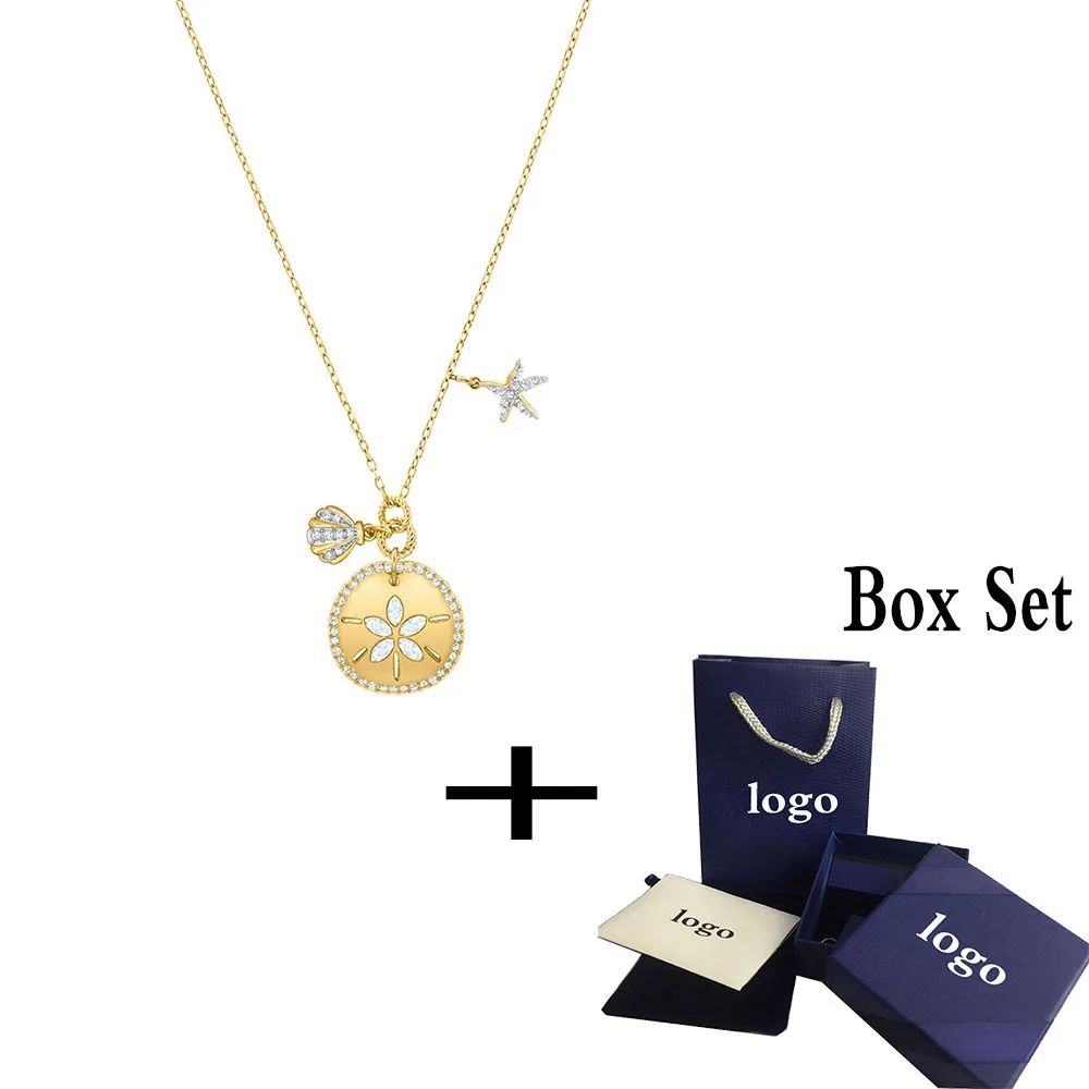 

SWA RO 2019 Fashion New OCEAN SAND COIN Necklace Shiny Summer Sea Underworld Star and Shell Crystal Female Clavicle Necklace Set