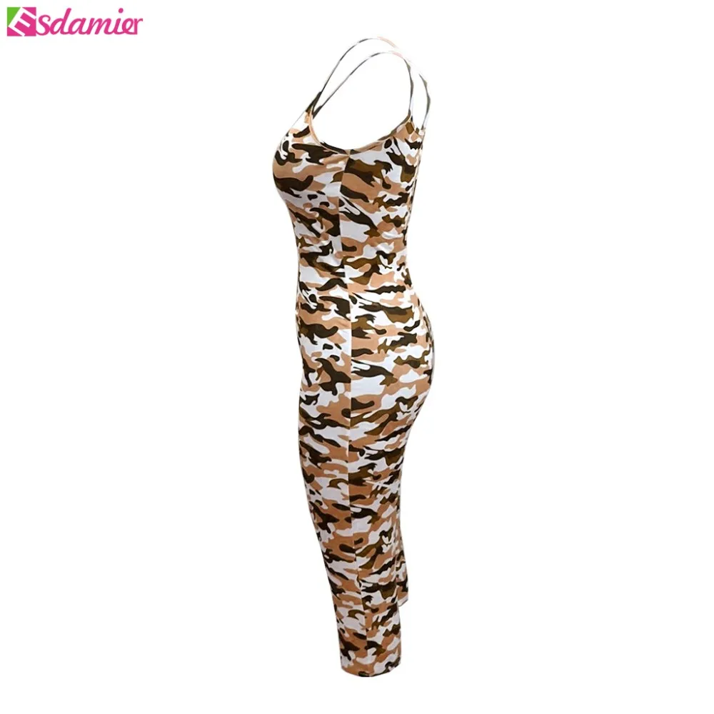 ESDAMIER сексуальная печати камуфляж Bodycon комбинезон без рукавов с открытой спиной