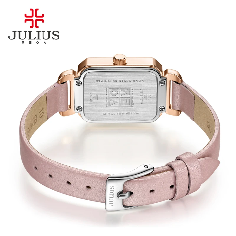 Julius, розовые часы для женщин, кожаный ремешок, прямоугольные, Relojes Mujer, стразы,, зима, Новое поступление, Relogio Hour JA-951