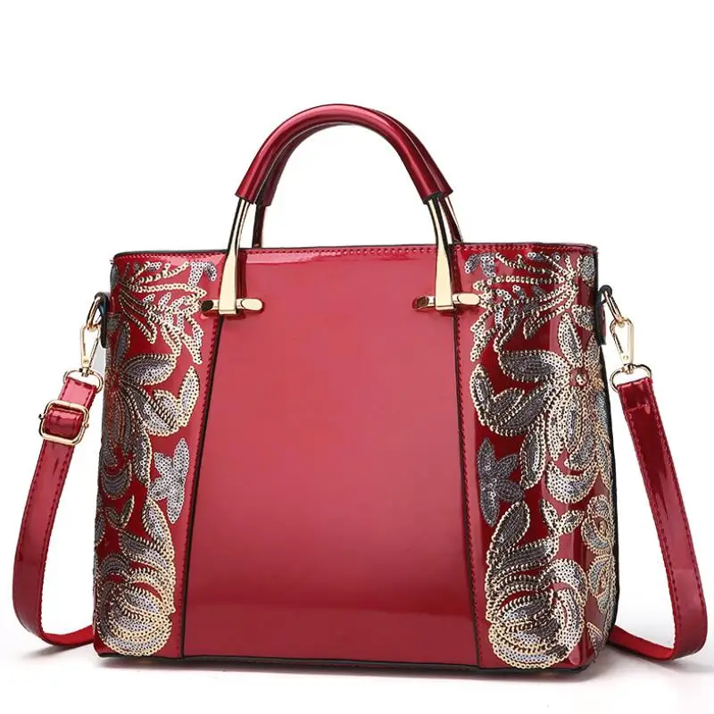 Горячая Новая лакированная кожаная сумка с блестками Высококачественная кожаная Наплечная Сумка с вышивкой Дамская Роскошная брендовая дизайнерская сумка на плечо