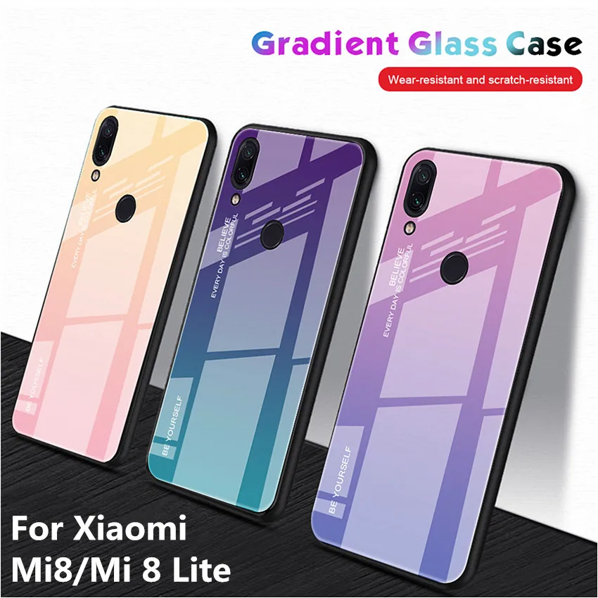 

For Xiaomi mi 8 Case luxury Tempered glass Gradient Silicone frame Protective Back Cover coque for xiaomi mi8 mi 8 Lite Case