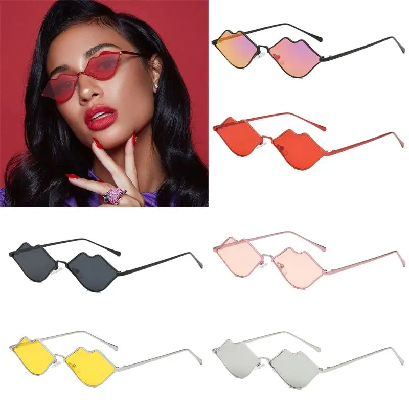 Lips Shape Sunglasses Women Sexy Mouth Sun Glasses Clear Color Metal Frame Eyewear Party Ladies Cateye Small