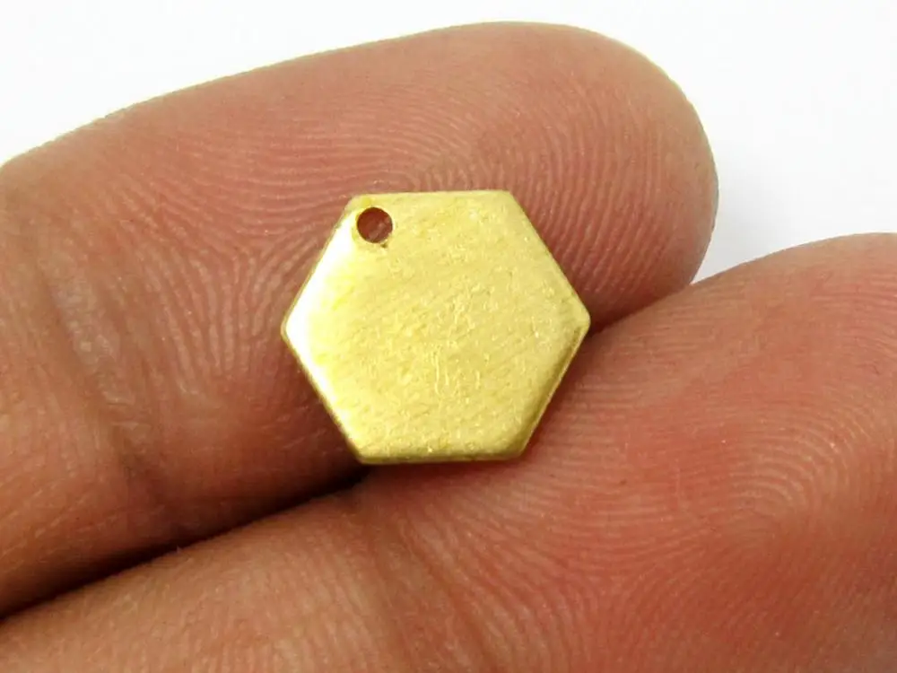 

Raw brass hexagon charm 10mm Brass hexagon pendant 1 hole R501