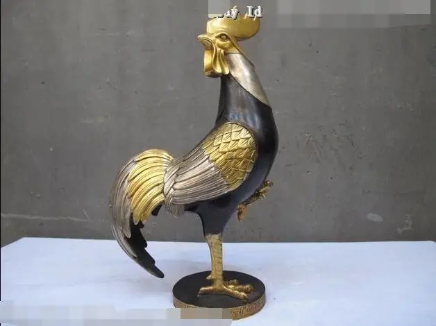 

11"China Royal Pure Bronze 24K Gold Silver chanticleer chicken Decoration Statue