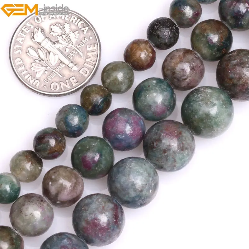 

G17198,NO, Natural Round Smooth Green Red Brazil Ruby Apatite Stone Beads for Jewelry Making 15inches DIY Christmas Jewellery