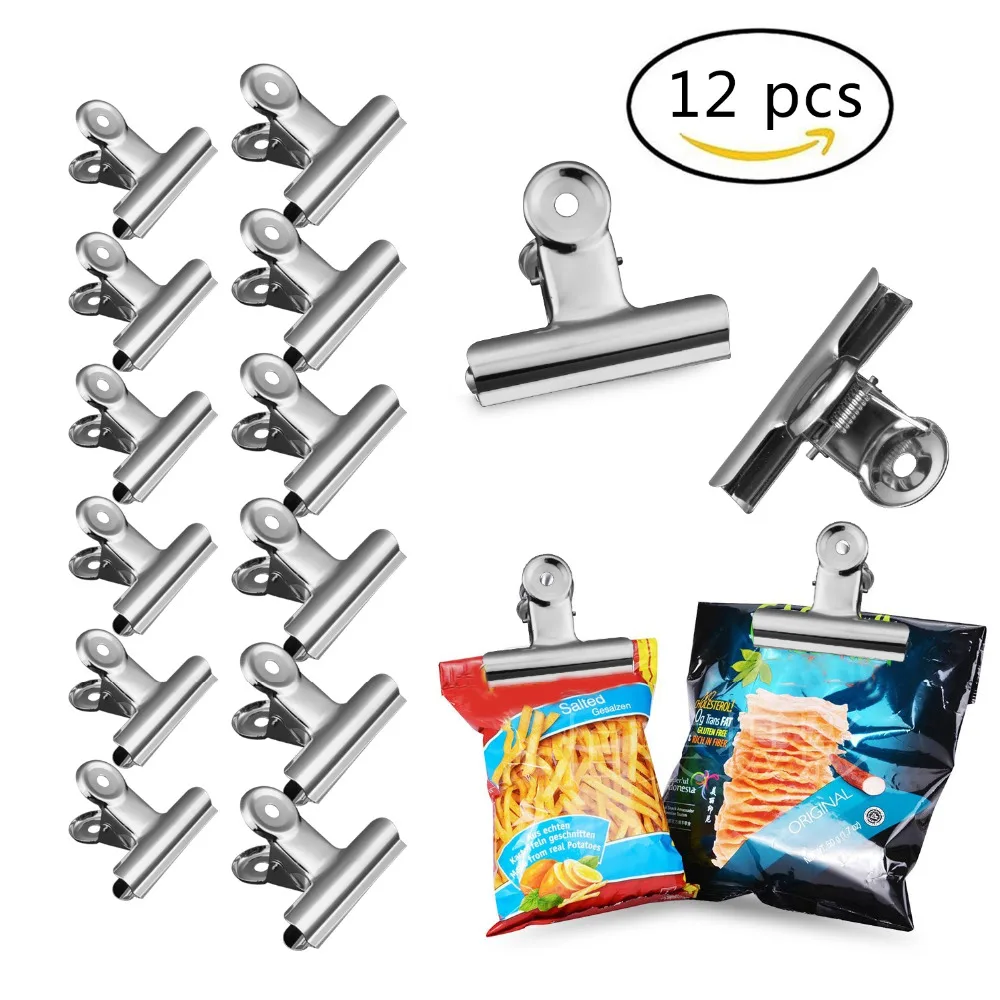 Buy 12Pcs Stailess steel Silver Bag Clips Multifunction Food Clips Heavy Duty