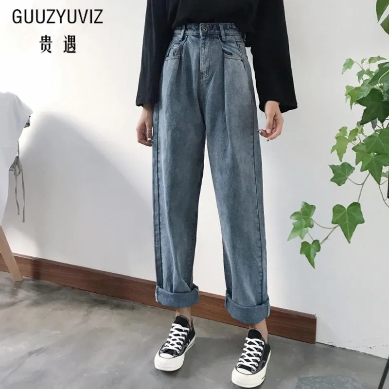 GUUZYUVIZ Loose Vintage Woman Jeans 2017 Autumn Bleached Casual Boyfriend Curl Denim Wide Leg Pants Oversize High Waist Jean GUUZYUVIZ Loose Vintage Woman Jeans 2017 Autumn Bleached Casual Boyfriend Curl Denim Wide Leg Pants Oversize High Waist Jean