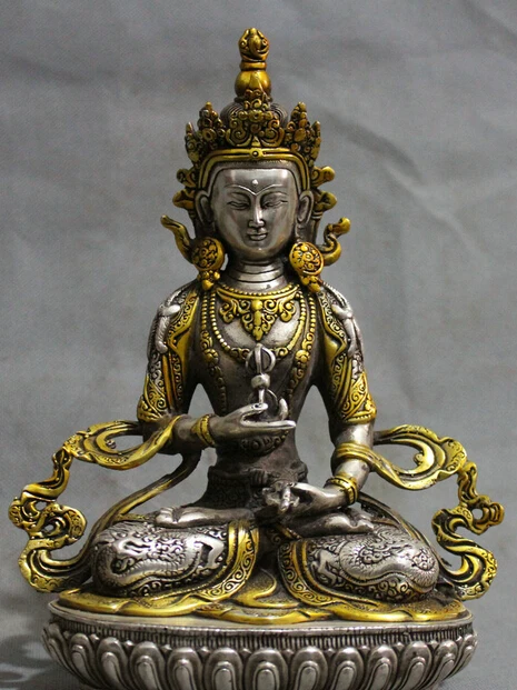 

8" China Chinese silver gilding Vajradhara Vajrabhairava Goddess Buddha Statue R0711