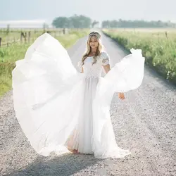 Короткие рукава Свадебные платья в стиле Country струящаяся Весна пляжные свадебные платья платье