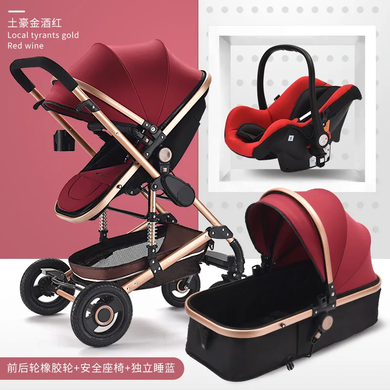 Роскошная детская коляска 3 в 1 с автомобильным сиденьем с высоким пейзажем, двусторонняя коляска для новорожденных, складная прогулочная коляска