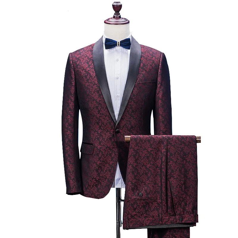 Loldeal Latest Coat Pant Designs Royal Red wine Groom Tuxedos Shawl