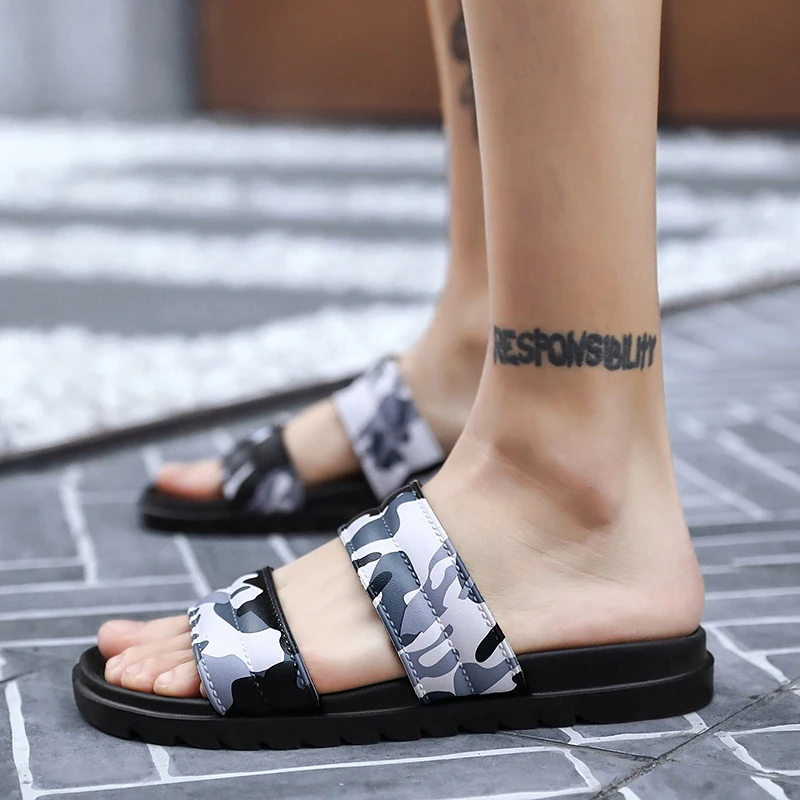 COOLVFATBO/мужские тапочки; повседневная обувь; нескользящие домашние и уличные летние черные сандалии в камуфляжном стиле; zapatos hombre