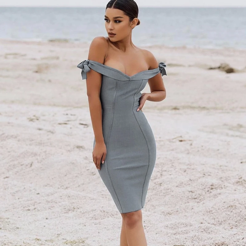 2017 Grey Sexy Off Shoulder Strapless Bodycon Dress Women Summer