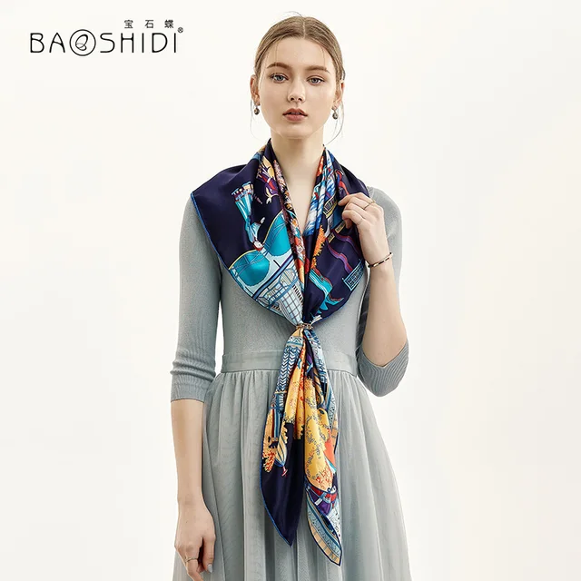 [BAOSHIDI ]100 Silk Scarf,16m/m 106*106cm Infinity Square Scarves,Hand