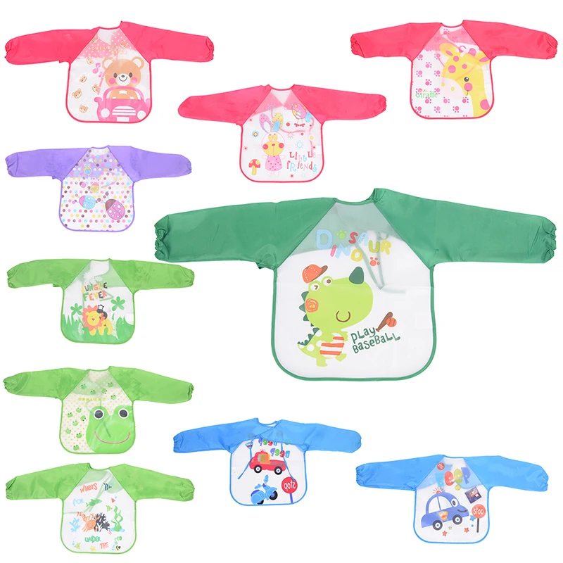 1PCS Long Sleeve Infant Burp Kids Bibs Cloths Toddler Scarf Feeding Smock Waterproof Coverall