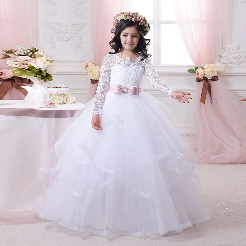 First Communion Dresses Long Sleeves Kids Gowns Vestido Menina Long Flower Girls Dresses Fantasia infantil Party Dress for Girls First Communion Dresses Long Sleeves Kids Gowns Vestido Menina Long Flower Girls Dresses Fantasia infantil Party Dress for Girls