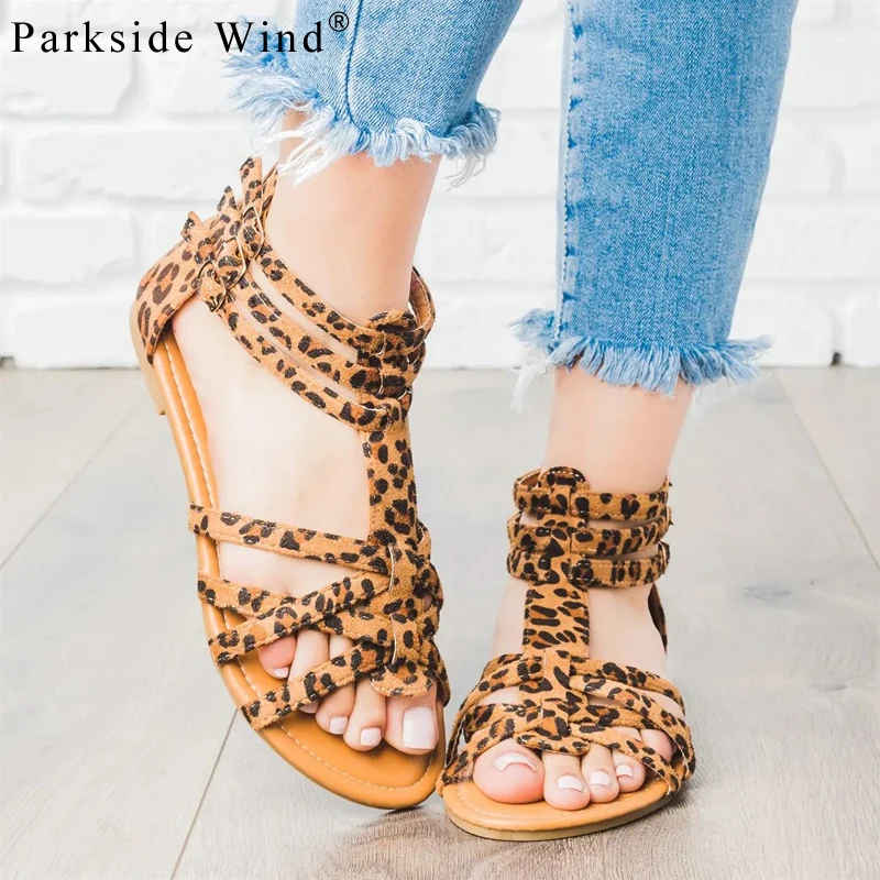 

Parkside Wind Women Sandals Flock Buckle Strap Flats Shoes Cover Heel Rome Sandalias Summer Plus Size Beach Shoes XWA3527-45